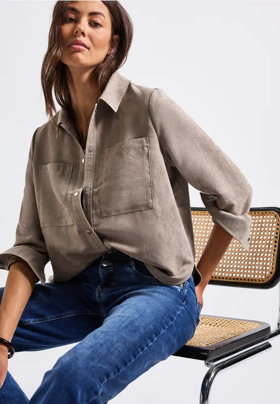 Kurzes Mini-Cord Overshirt bark brown
