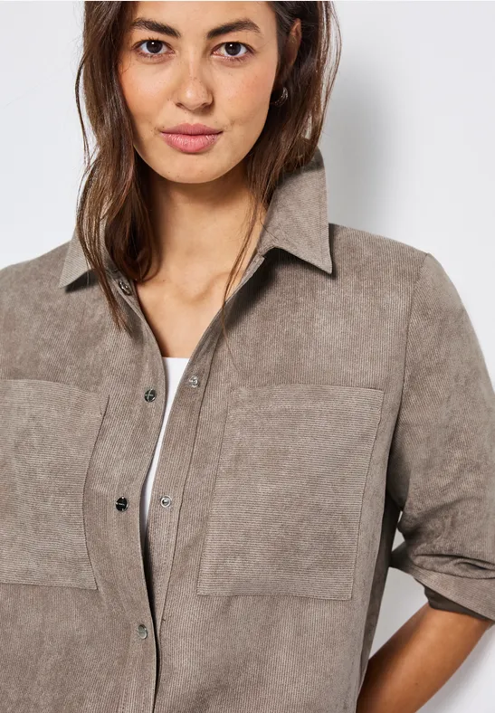 Kurzes Mini-Cord Overshirt bark brown