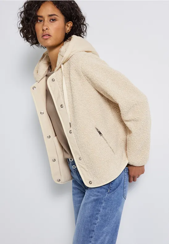 Teddy-Jacke mit Kapuze soft fawn beige
