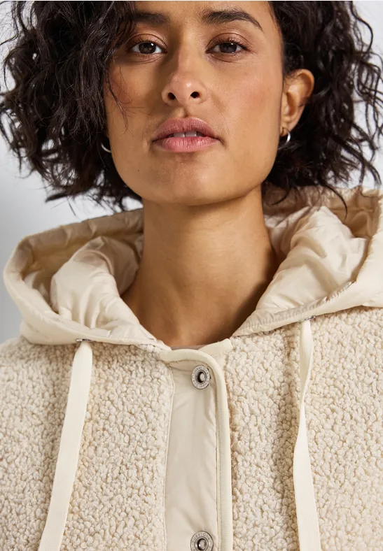Teddy-Jacke mit Kapuze soft fawn beige