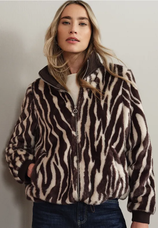 Nep bont zebra blouson deep roast brown