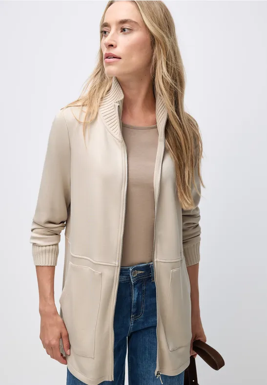 Sweatjack met gebreide details Soft Fawn Beige