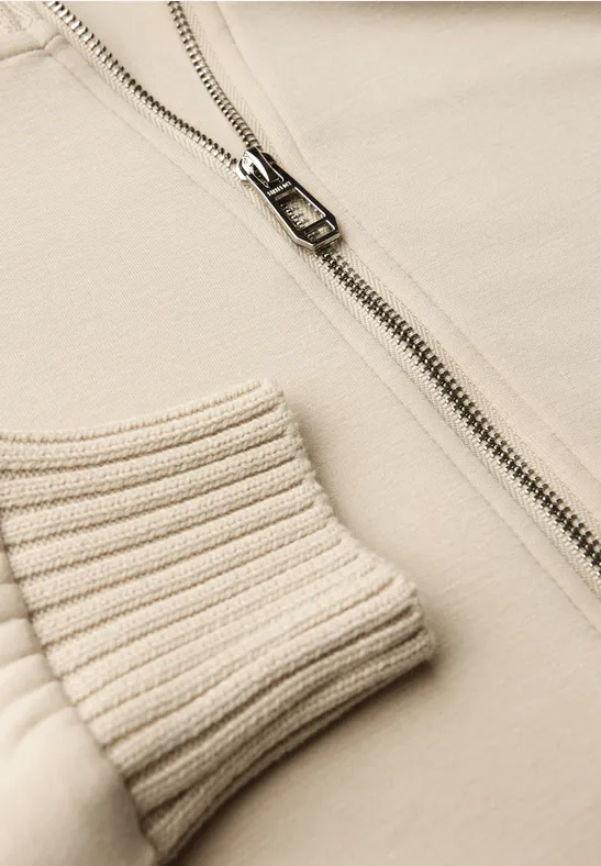 Sweatjack met gebreide details Soft Fawn Beige
