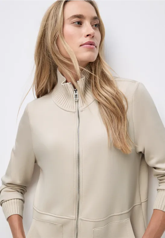 Sweatjack met gebreide details Soft Fawn Beige