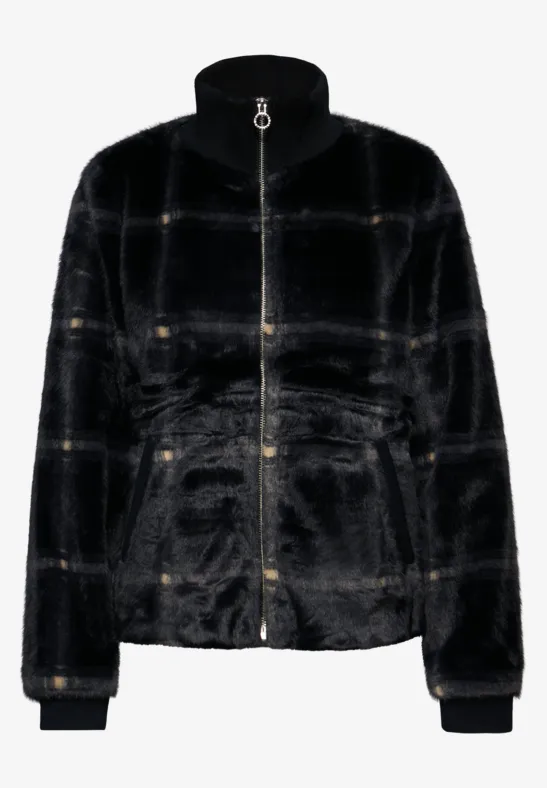 Karierte Fake Fur Jacke Black