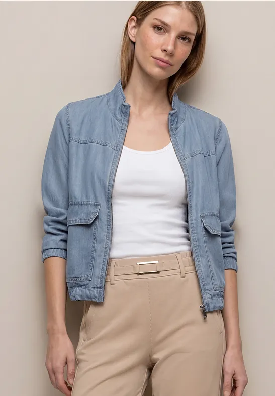 Blouson mit Stehkragen aus Lyocell Light Blue soft wash