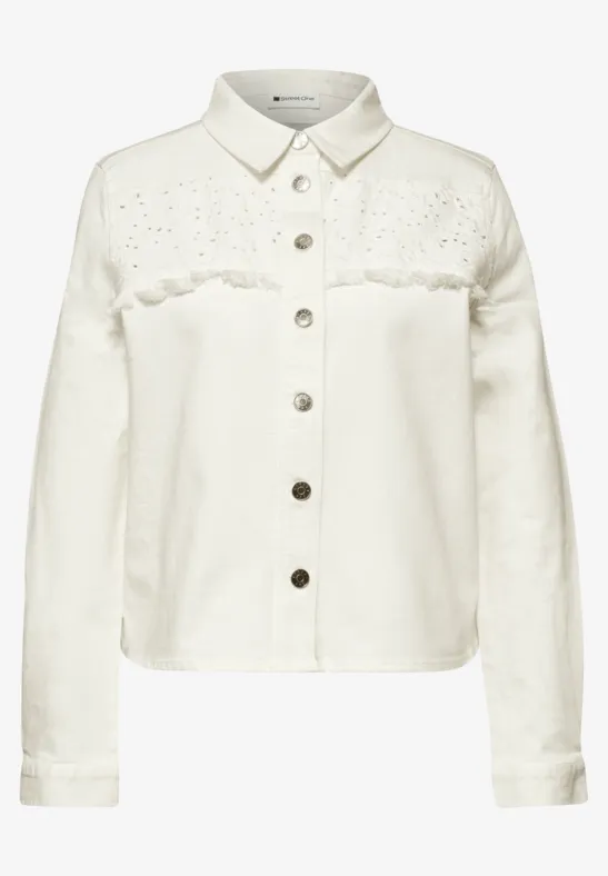 Veste en jean avec boutons et broderie Ecru Washed