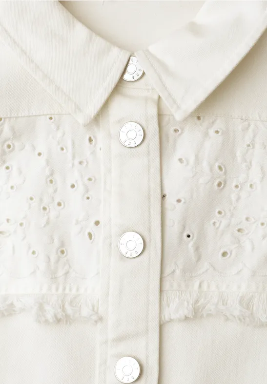 Veste en jean avec boutons et broderie Ecru Washed