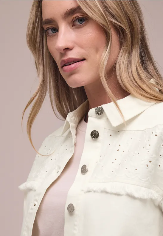 Veste en jean avec boutons et broderie Ecru Washed