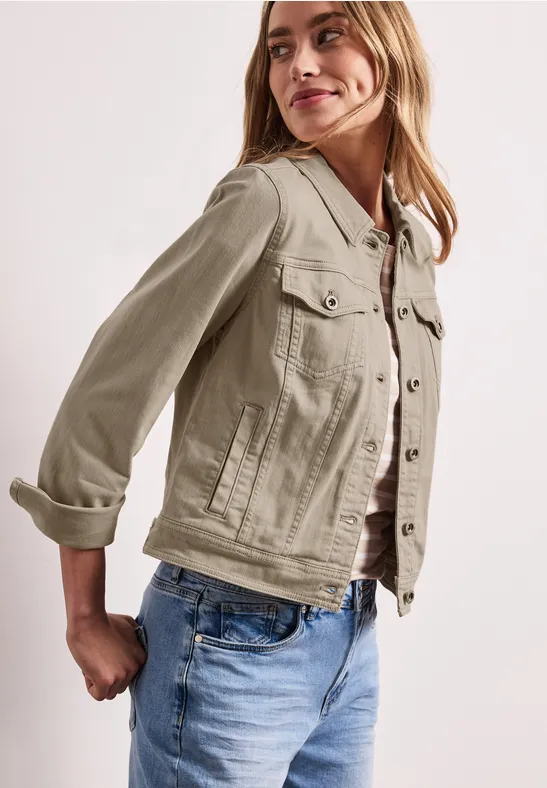 Jas in gekleurde denimlook met zakken Beige Washed