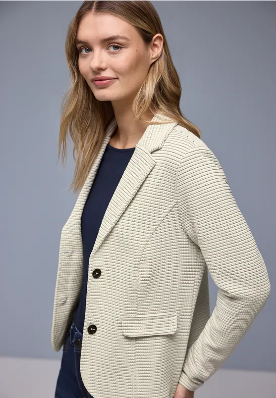 Gestreepte blazer soft beige