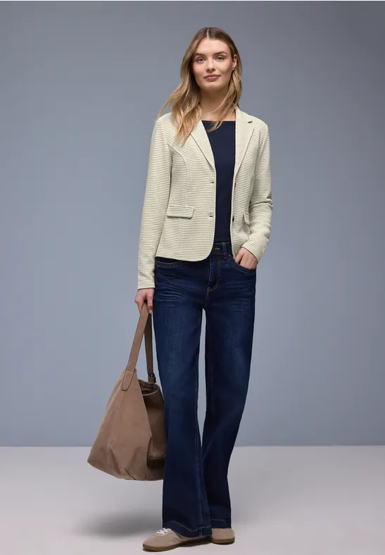 Gestreepte blazer soft beige