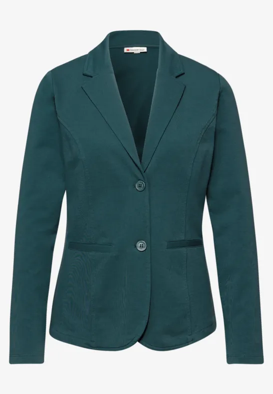 Donkergroene damesblazer met reverskraag en twee knopen
