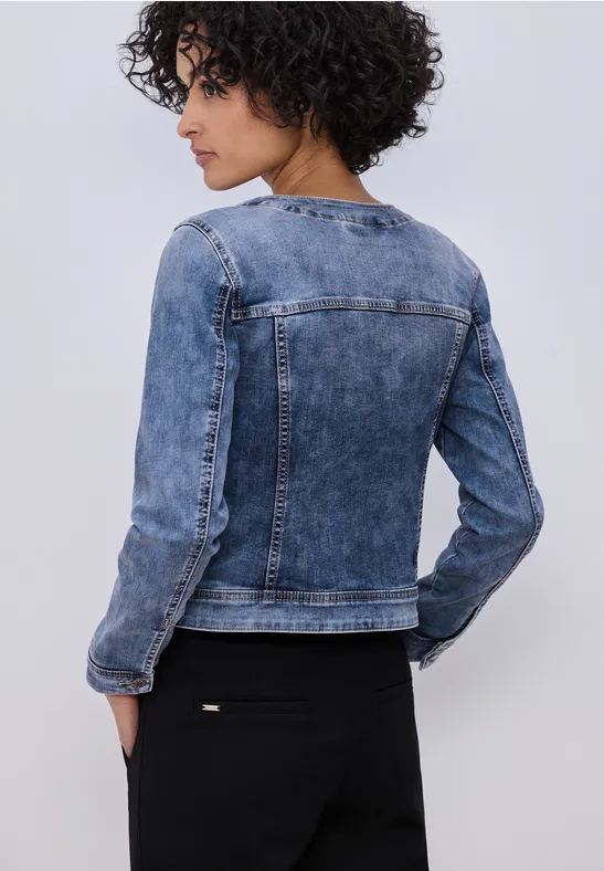 Jeansjacke mit Rundhals und Knopfleiste Medium Blue Wash