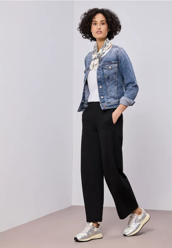 Jeansjacke mit Rundhals und Knopfleiste Medium Blue Wash