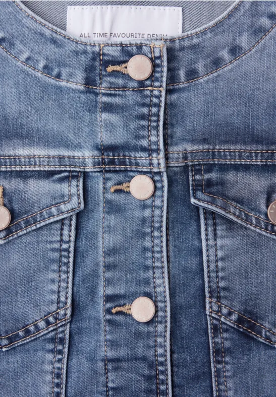 Jeansjacke mit Rundhals und Knopfleiste Medium Blue Wash