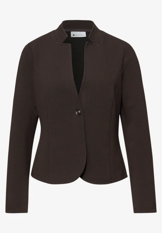 Eleganter taillierter Damenblazer in dunklem Braun mit V-Ausschnitt und einem Knopf