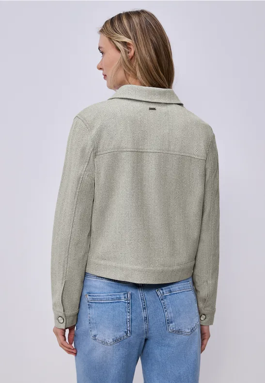 Jacke mit Fischgrätmuster und Zipper smoke beige