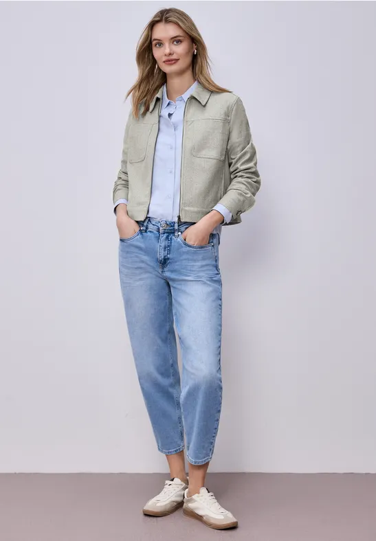 Jacke mit Fischgrätmuster und Zipper smoke beige