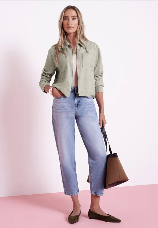 Jacke mit Fischgrätmuster und Zipper smoke beige