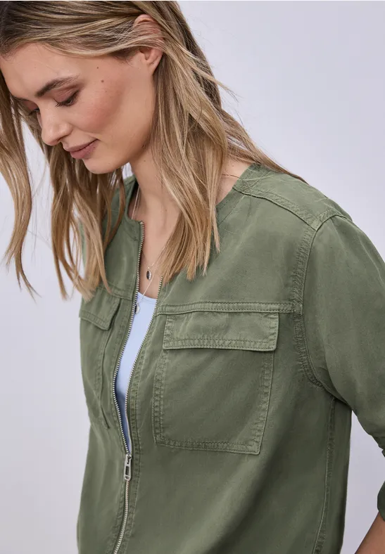 Jacke im Washed-Look mit Tunnelzug Lichen Green