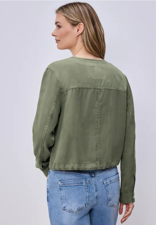 Jacke im Washed-Look mit Tunnelzug Lichen Green