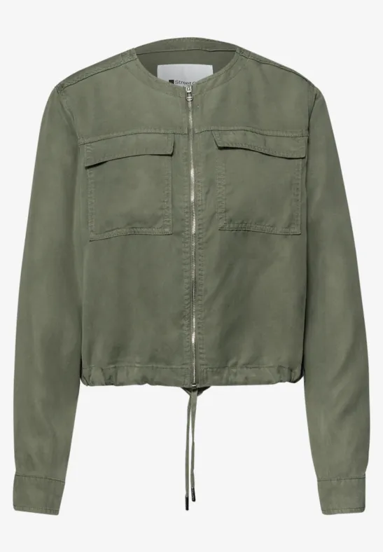 Jacke im Washed-Look mit Tunnelzug Lichen Green