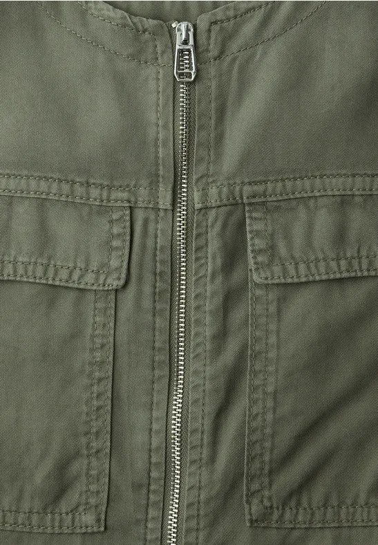 Jacke im Washed-Look mit Tunnelzug Lichen Green