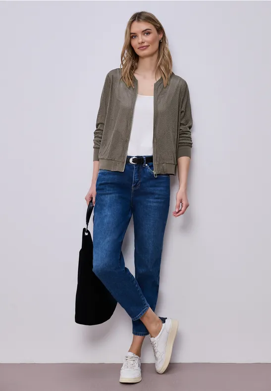 Blouson en maille velours avec fermeture éclair dark beige