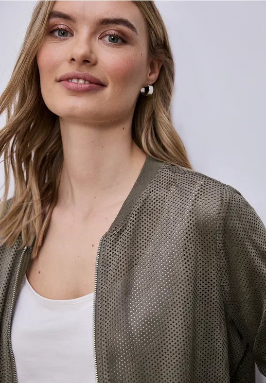 Blouson en maille velours avec fermeture éclair dark beige