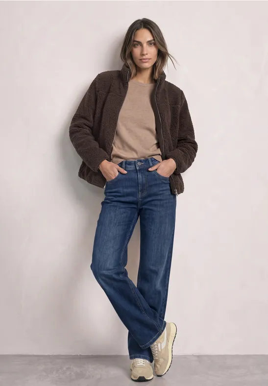 Teddy-Jacke mit Stehkragen und Zipper auburn brown