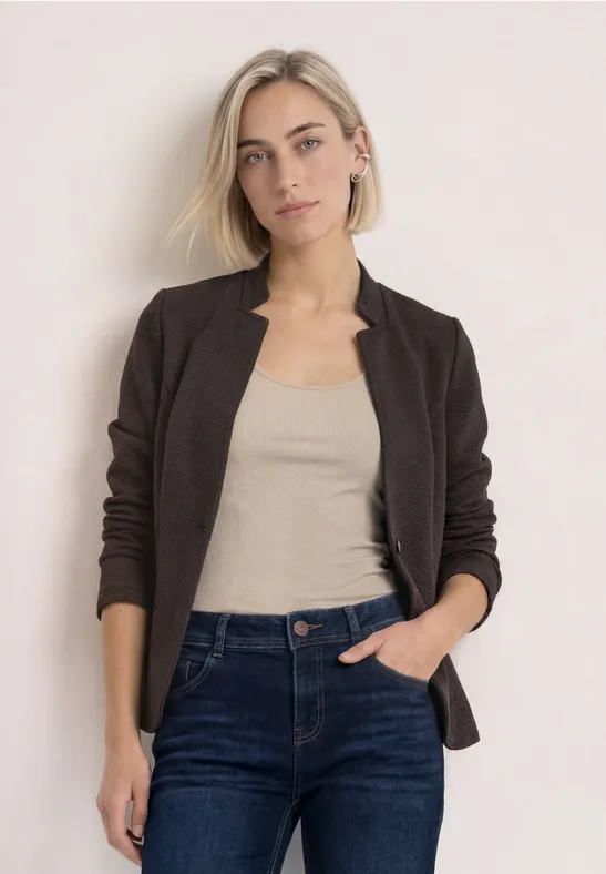 Blazer texturé à col revers black coffee mel.