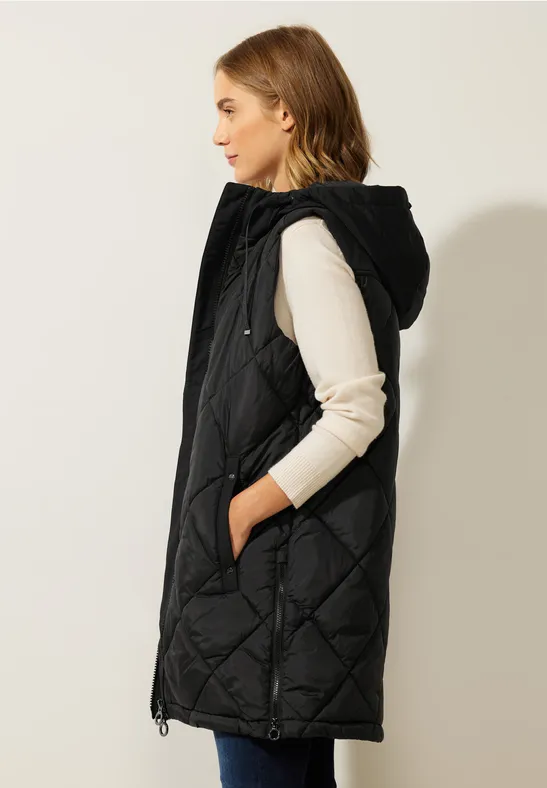 Gilet long matelassé avec fermeture éclair Black