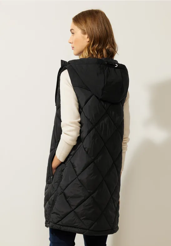 Gilet long matelassé avec fermeture éclair Black