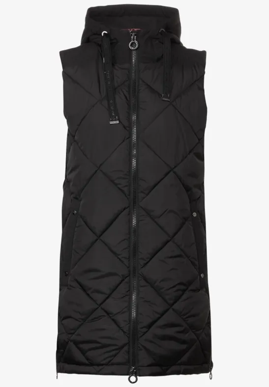 Gilet long matelassé avec fermeture éclair Black