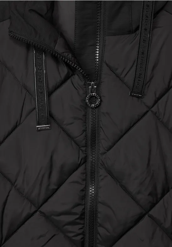 Gilet long matelassé avec fermeture éclair Black