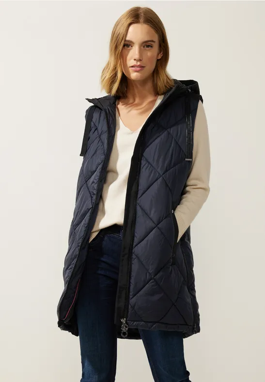 Long Steppweste mit Zipper gravity blue