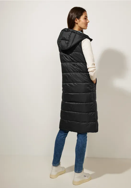 Long gilet matelassé à capuche Black