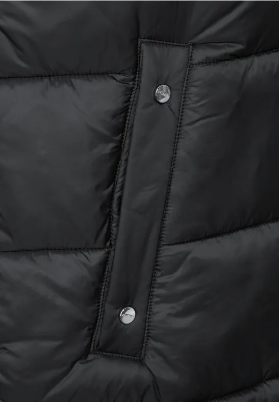 Lange gewatteerde bodywarmer met capuchon Black