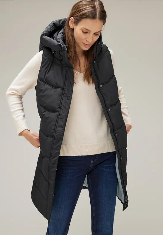 Lange Steppweste Black