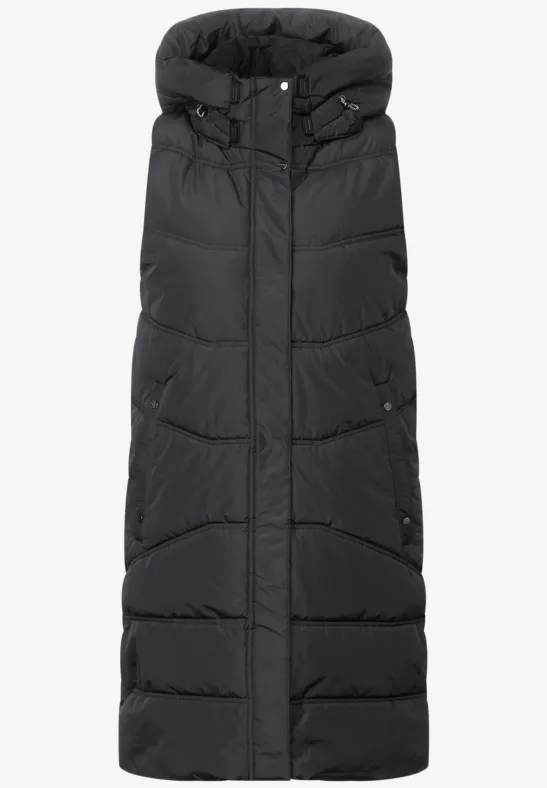 Lange Steppweste Black