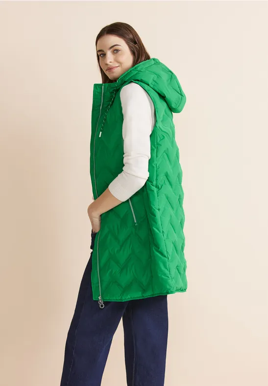 Lange bodywarmer met capuchon arty green