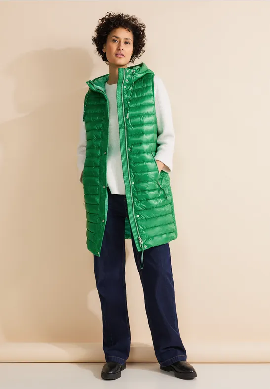 Long Kapuzen Steppweste arty green