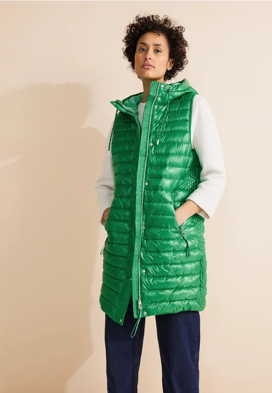 Long Kapuzen Steppweste arty green