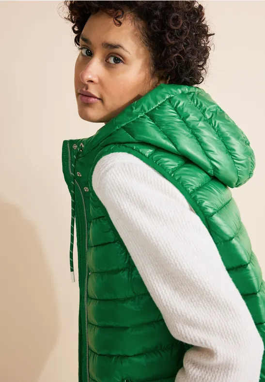 Long Kapuzen Steppweste arty green