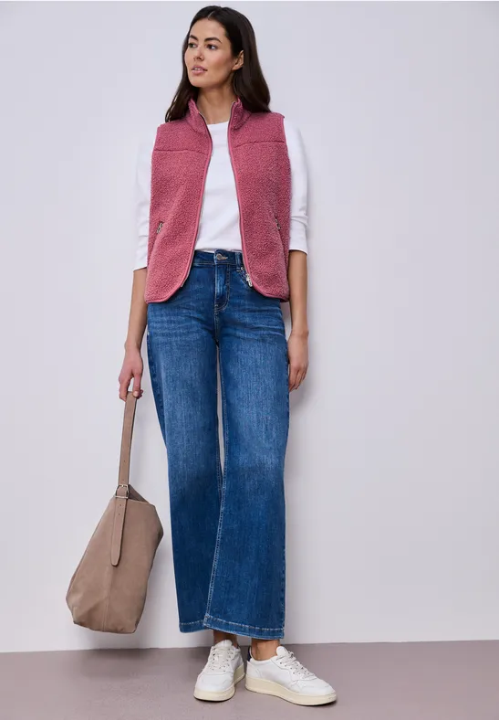 Weste aus Teddy-Material mit Zipper desert berry