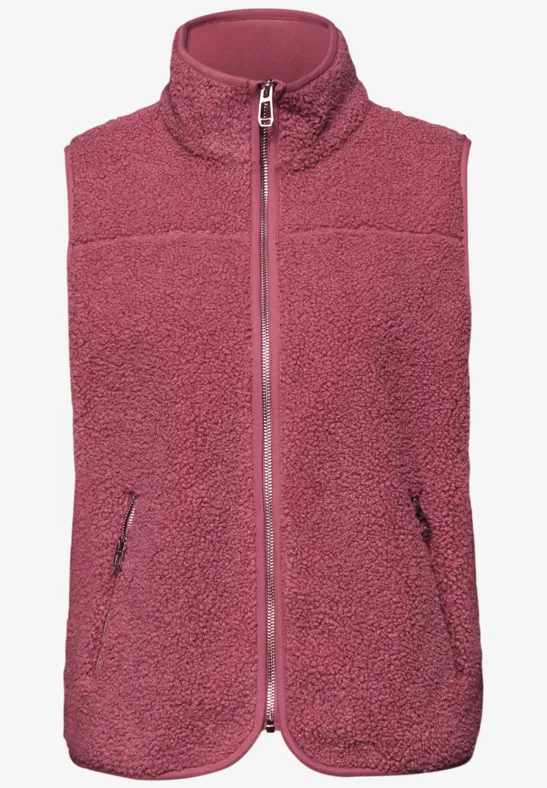 Weste aus Teddy-Material mit Zipper desert berry
