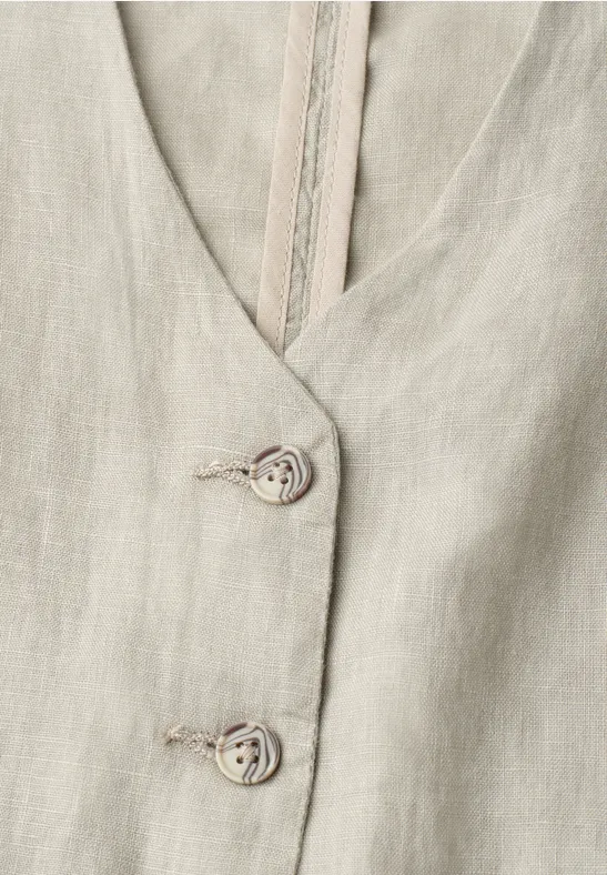 Gilet en lin à col V et boutons timeless beige