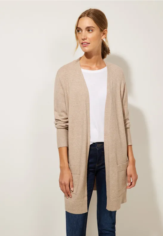 Basic Cardigan mit Taschen bleached sand melange