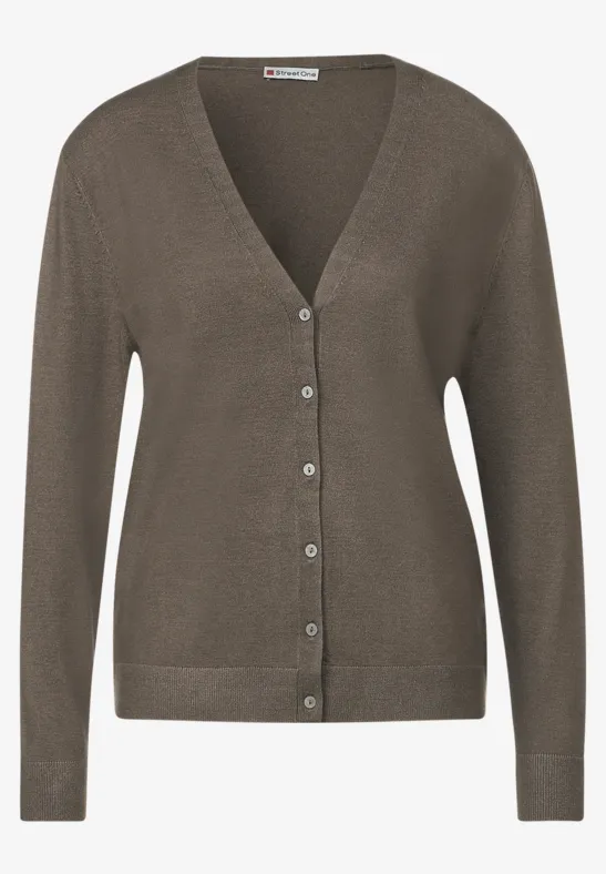 Cardigan mit V-Ausschnitt falcon brown melange